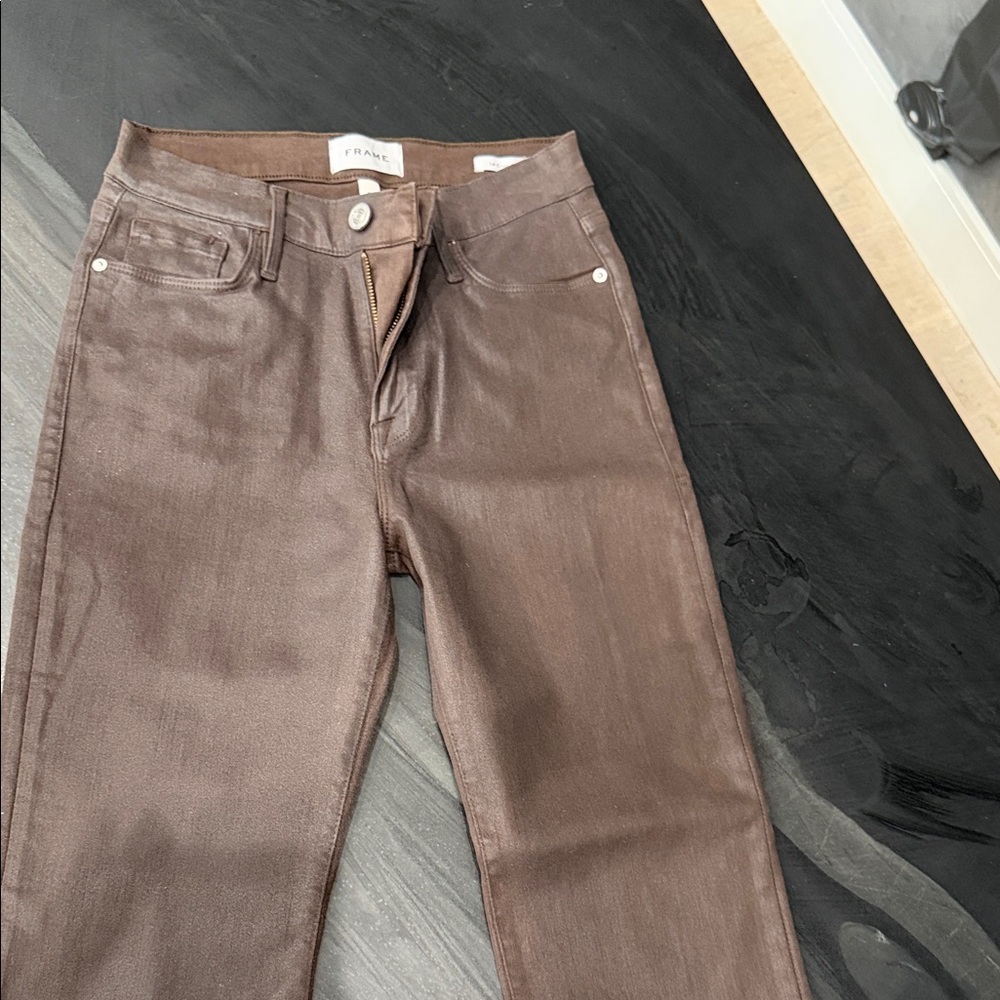 Frame Denim Metallic Brown Skinny Jeans